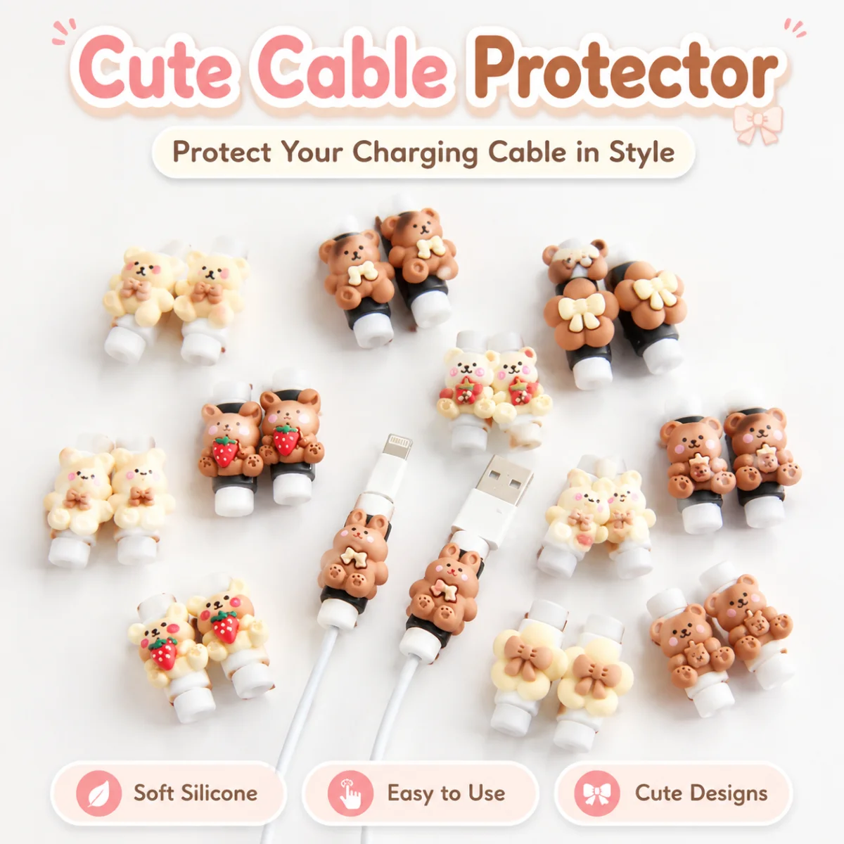 Cute cartoon data cable protection case, phone charging cable anti break protector, high aesthetic protection case