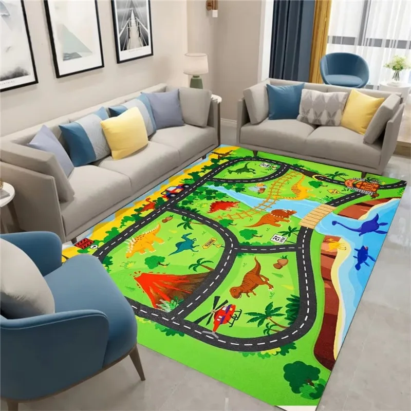 Fun Dinosaur Animal Park Track Carpet Interactive Floor Mat Living Room Bedroom Sofa Rug Kid's Playmat Parent-child Activity Rug