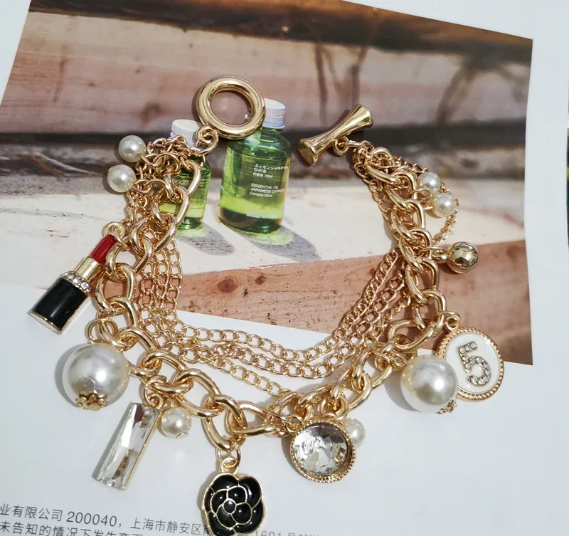 Trendy Pearl Tassel Bracelets for Women Bijoux Crystal No.5  Luxury Pulseiras Feminina Gift Jewelry