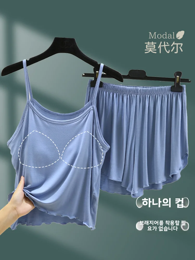 

Sexy Thin Modal Summer Spwear Set with Strap orts Loose plus Size Comfortable Home Clothes V-Ne ort Sve Five-ket
