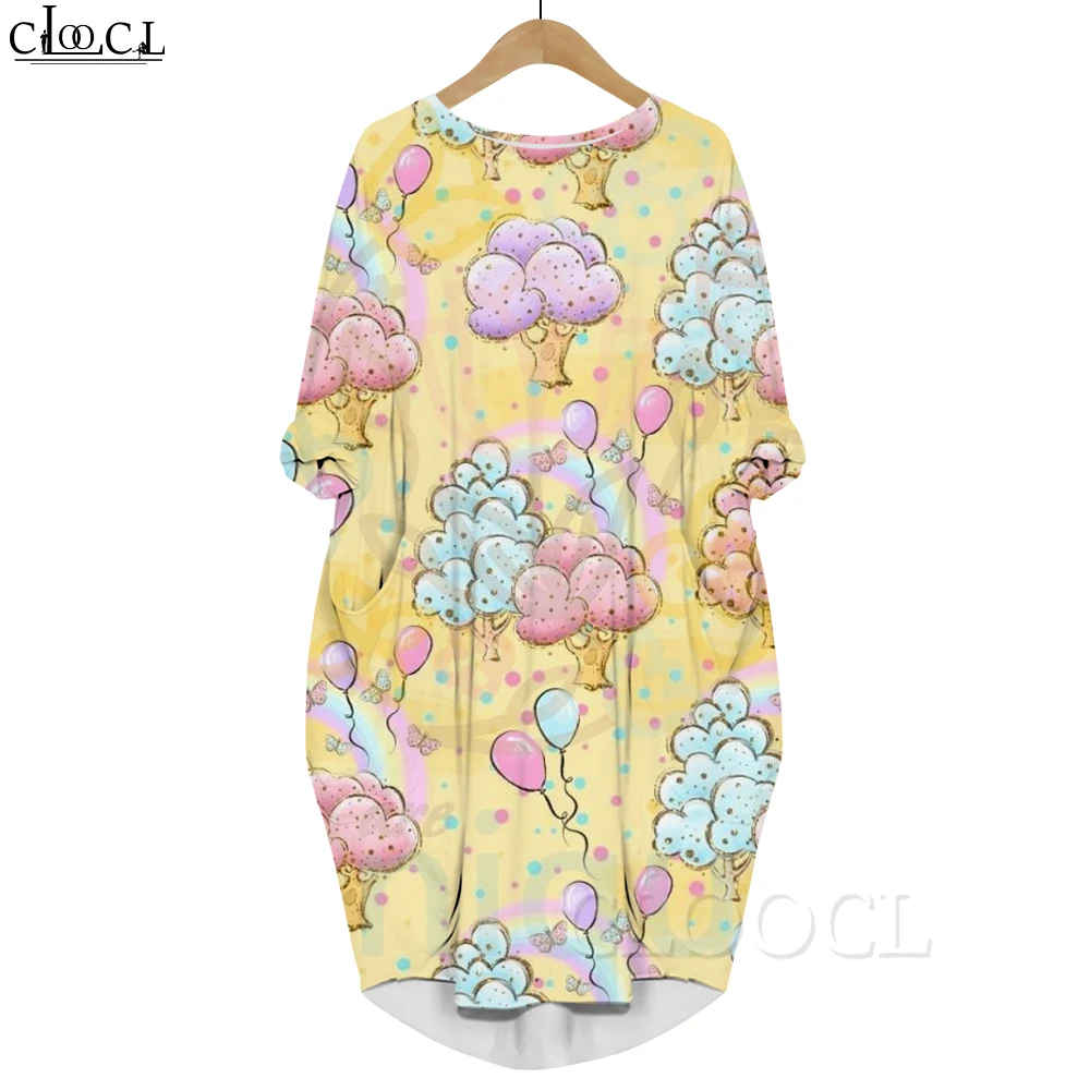 

CLOOCL Harajuku Fashion Dress Fantasy Forest Pattern 3D Printed Loose Casual Dresses Long Sleeve with Pocket Female Clothing