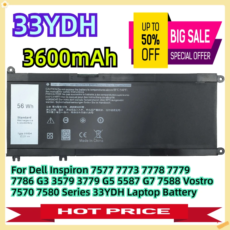 

Аккумулятор для ноутбука Dell Inspiron 7577 7773 7778 7779 7786 G3 3579 3779 G5 5587 G7 7588 Vostro 7570 7580 Series 33YDH