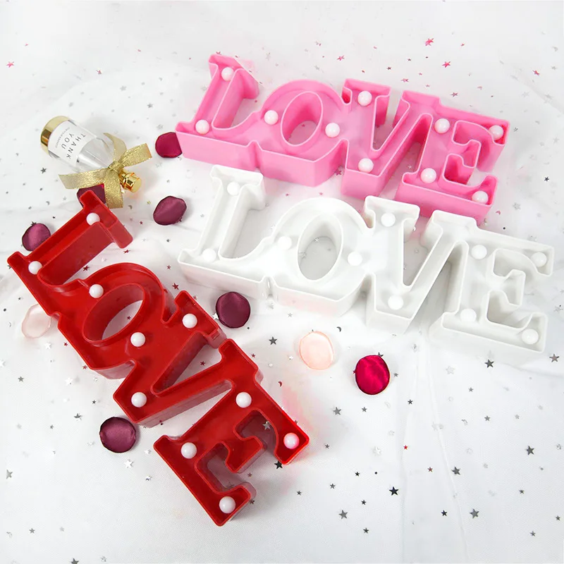 Love Heart LED Letter Lamp Wedding Romantic Red Pink Night Light Ornament Birthday Christmas Home Decoration Valentines Day Gift