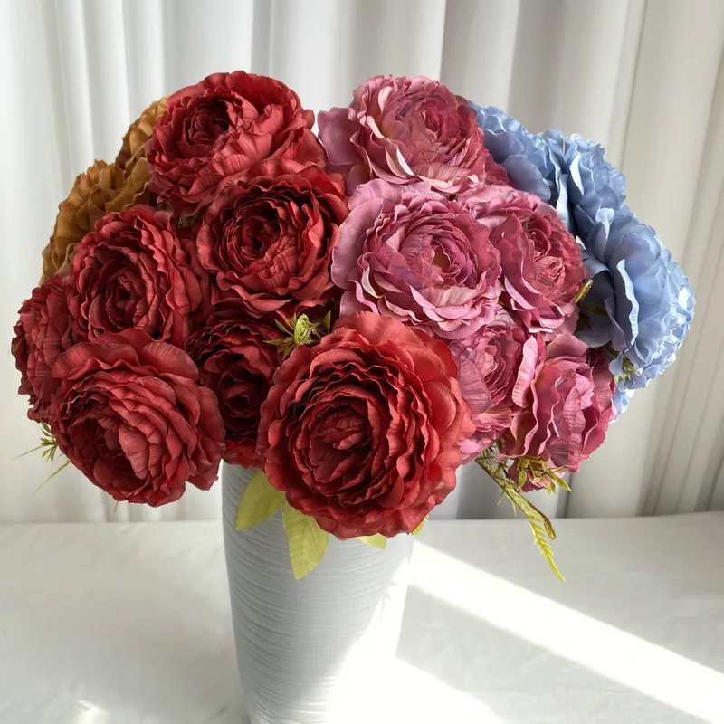 Simulazione di fiori di seta finti Bouquet di peonia decorazione della camera da letto del ristorante composizione floreale Peonys blu Champagne