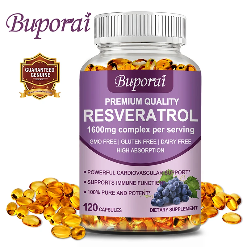 كبسولات ريسفيراترول - مضادة للأكسدة، مكمل مضاد للشيخوخة، يدعم صحة القلب، المفاصل، وظيفة الدماغ، صحة الجهاز المناعي