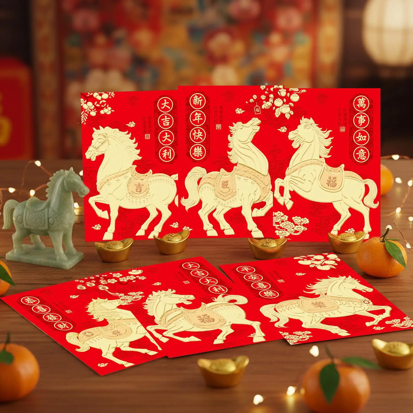 2026 Lunar New Year Red Envelopes 6Pcs Hot Stamping Horse Pattern for Chinese New Year Birthday Celebration Winter Festival Gift
