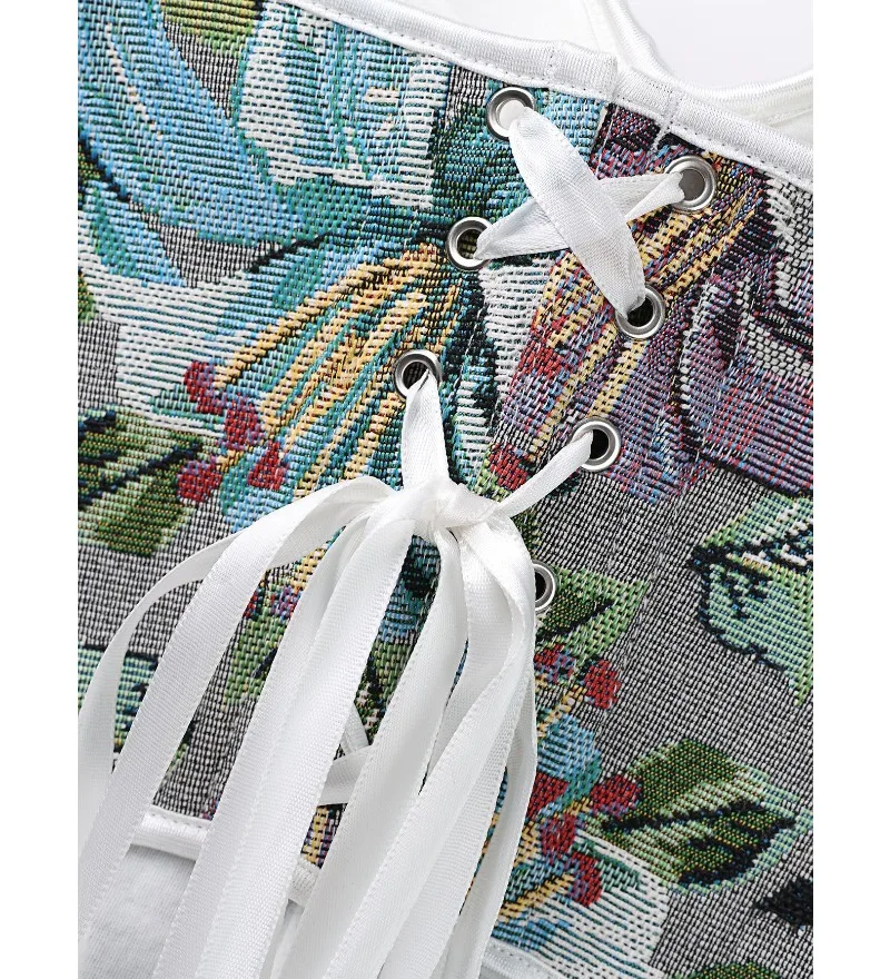 Женский корсет с принтом, укороченный топ на шнуровке, парчовые бюстье с завышенной талией, формирователь тела, нижнее белье, сексуальный женский корсет пуш-ап