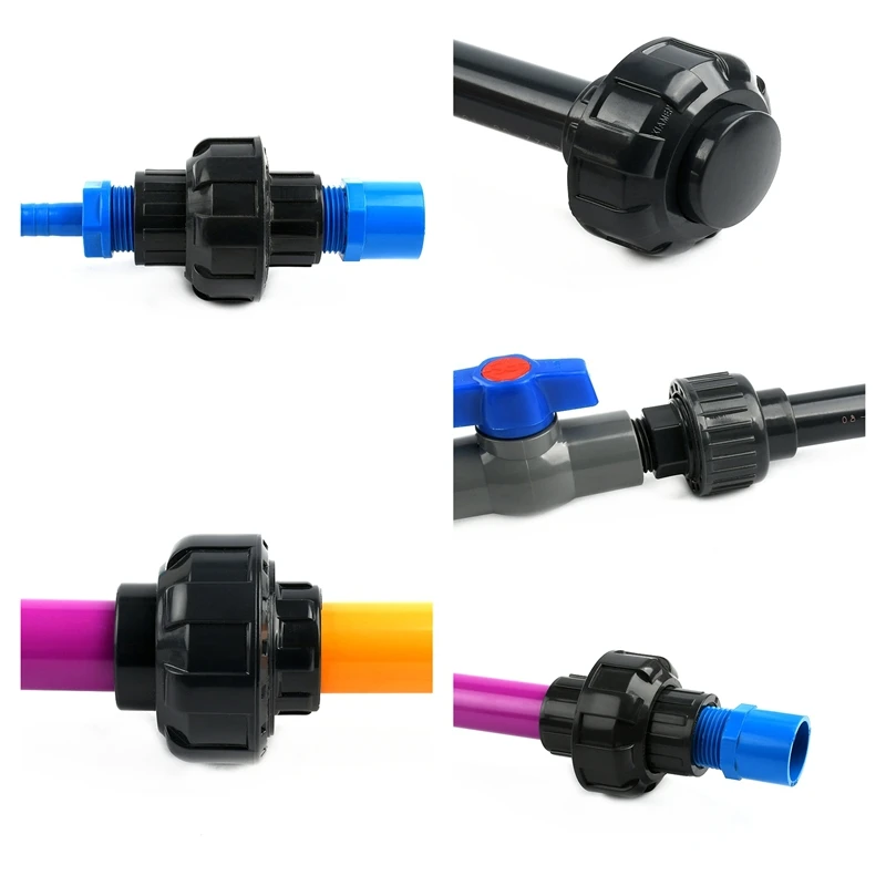 1PC 20 25 32 40 50 110mm UPVC Pipe Union Direct Garden Irrigation Connector Aquarium Adapte Thread Fittings Dark Gray