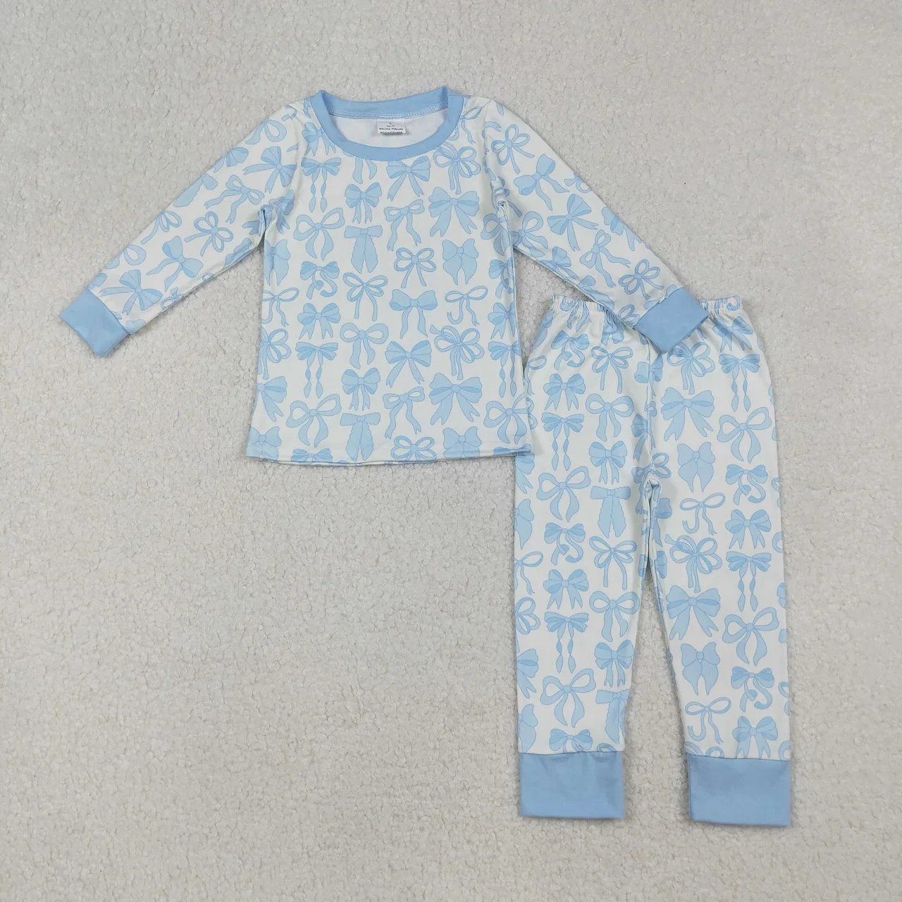 

9.10 Wholesale Baby Kid Children Long Sleeves Sleepwear Toddler Infant Outfit Blue Bows Shirt Clothes Pants Girl Pajamas Set