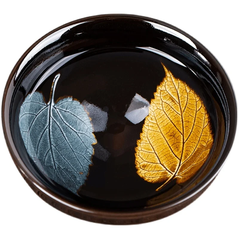 Ice Blue Wooden Leaf Construction Cup, Master's Single Home Pure Handmade Tea Couple's Triple Lid Bowl