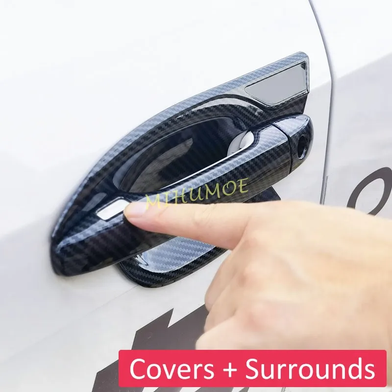 For Subaru Outback 2021 2022 2023 2024 2025 Carbon Fiber Car Door Handle Strip Cover + Bowl Cup Surrounds Trims Accessories