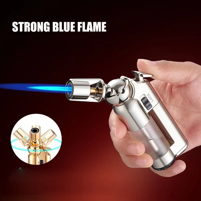 JOBON Metal 360 ° Rotating Head Visual Window Lighter Windproof Jet Flame Rotation Adjustment Flame Safety Lock Design