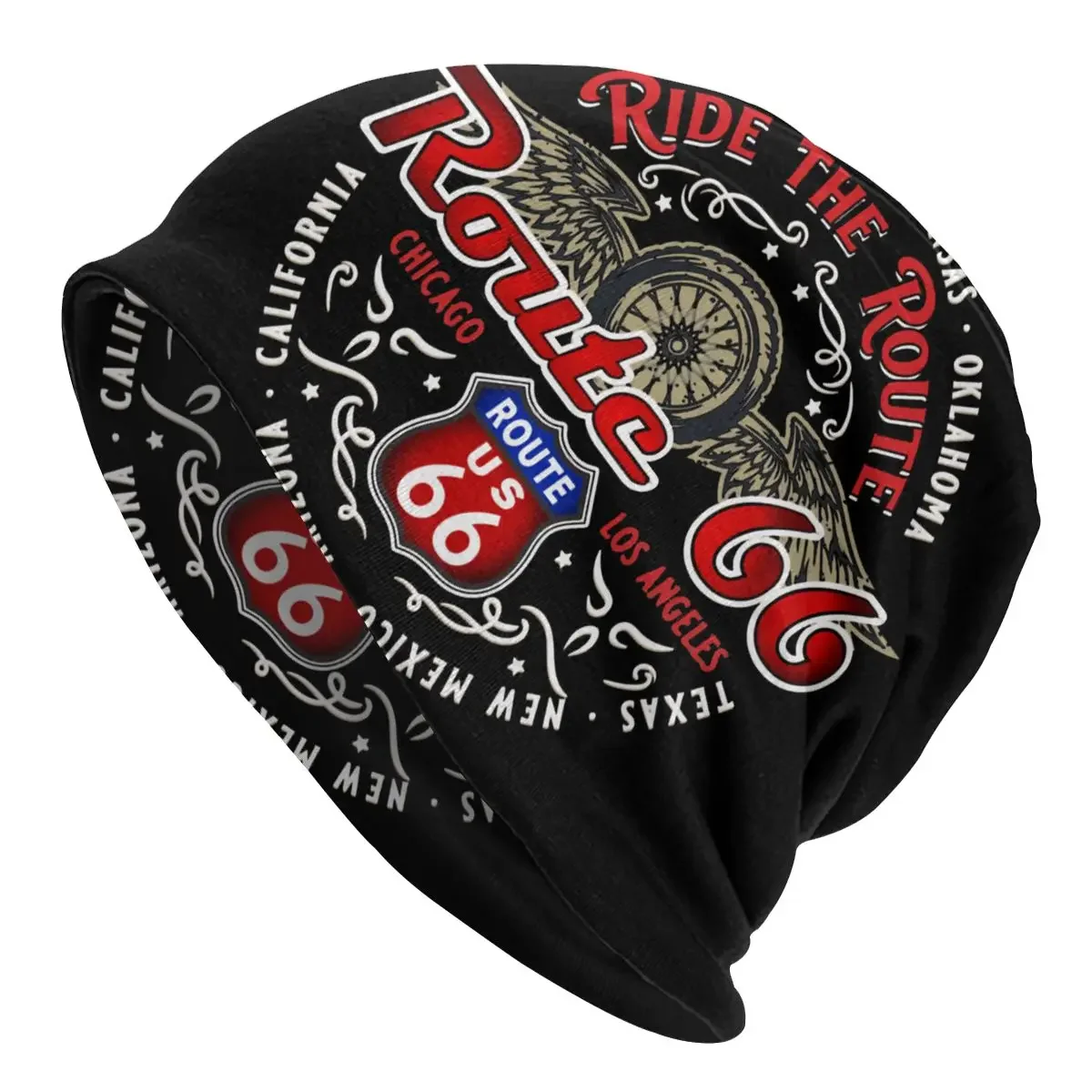 Route 66 Skullies Beanies Autumn Spring Hats Ride The Route Motorcyle Bikers America's Highway Thin Bonnet Special Caps For Men