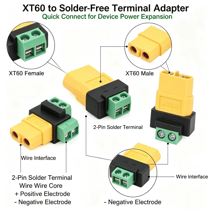XT60 Connector Male Female Plug 2P Solderless Terminal Adapter For RC Drone Battery Balance Charging Model Connection