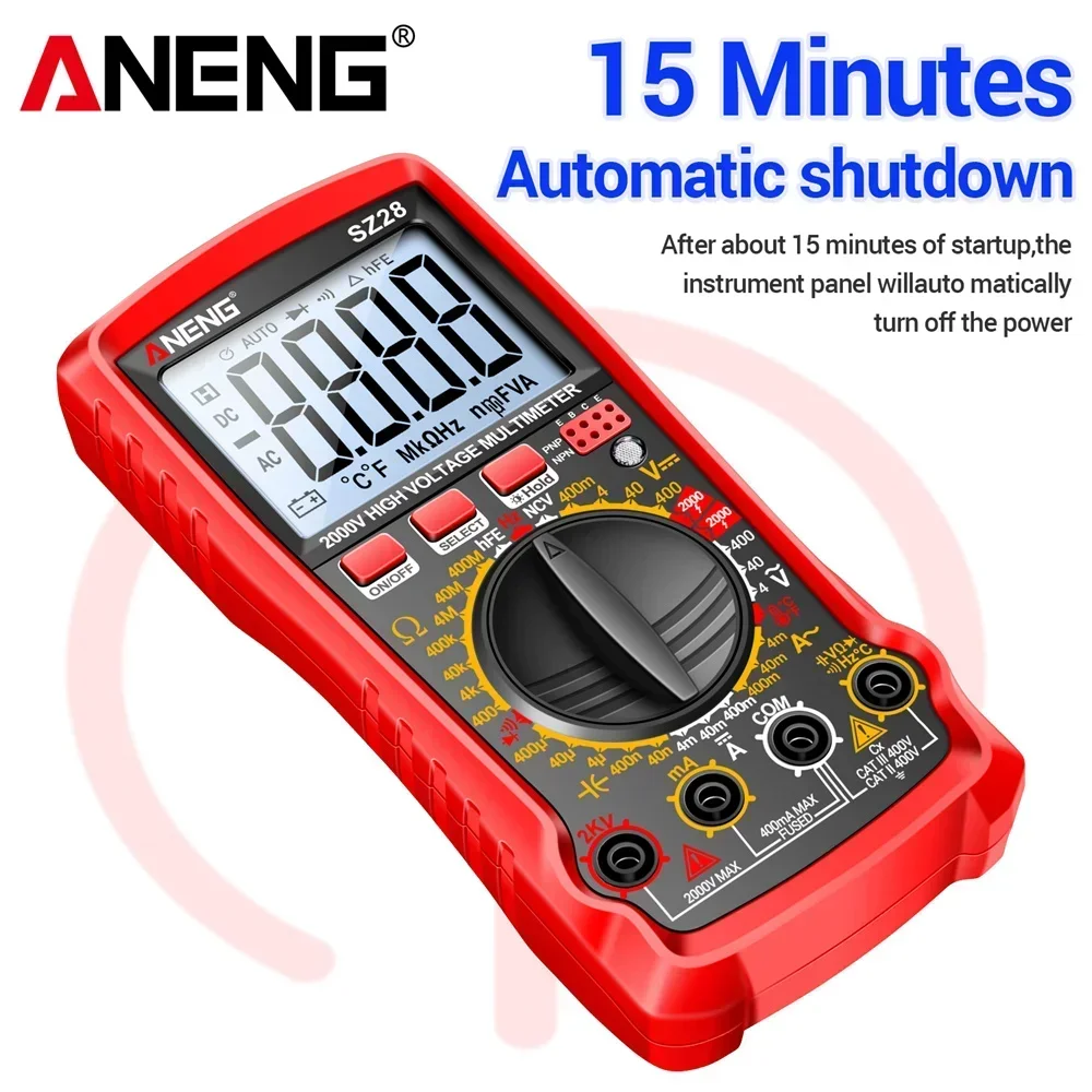 ANENG SZ28 Smart Multimeter Digital AC/DC Current Voltage Meter Tester Ohm/Hz/Diode/NCV/HFE/Resistance/Capacitance Test Tools