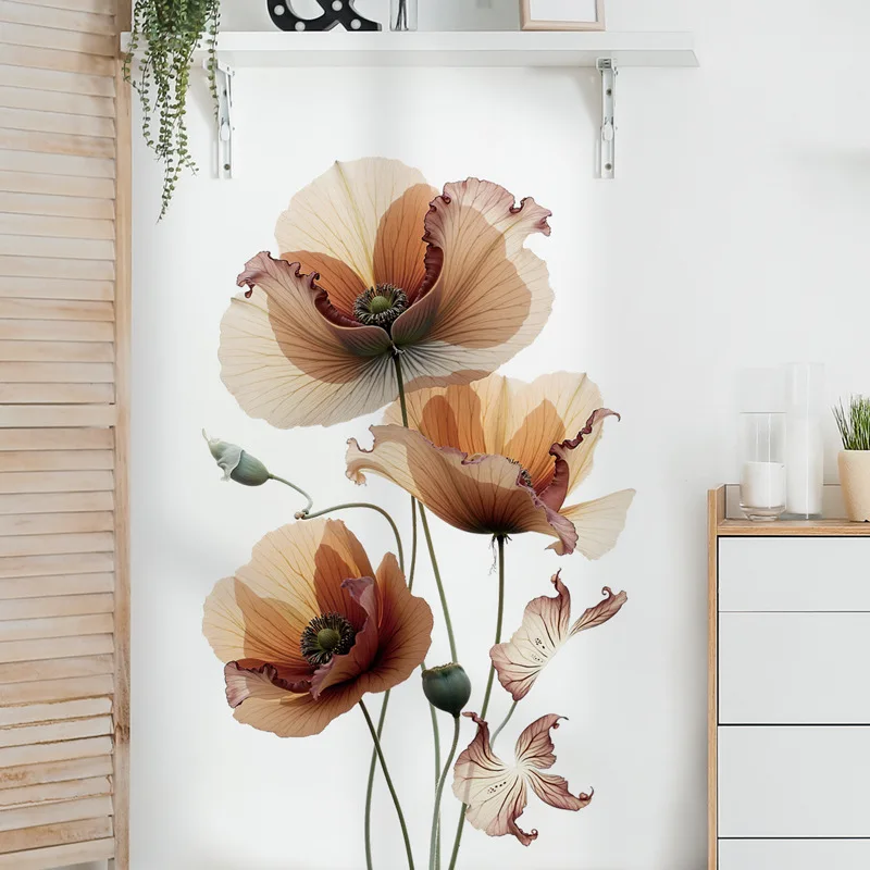 

Dreamy Flower Living Room Bedroom Sofa Background Wall Sticker Mall Glass Nordic Style Wall Decal Self-Adhesive Removable