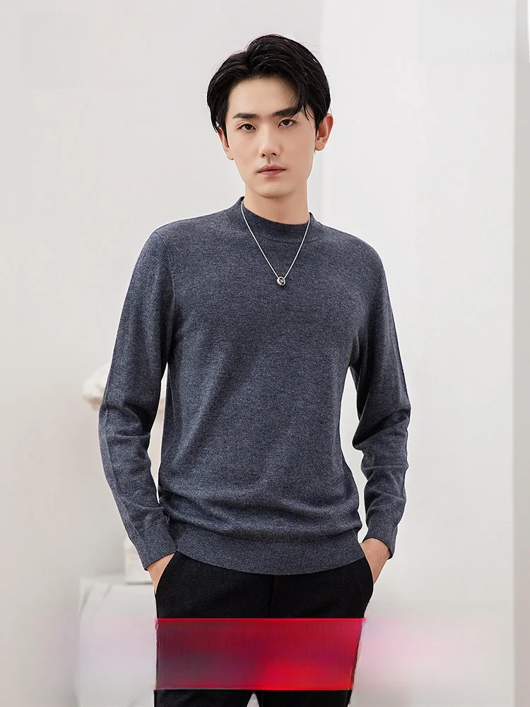 Warm Woolen Knitted Sweater for Men Half High Collar Long Sleeve Basic Style Spring Autumn New Arrival  Color Base Layer