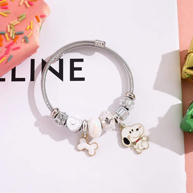 Anime Snoopy Cartoon Stainless Steel Bracelets Women Bracelet Pendant Cute Fashion Charms Jewelry for Best Friends Party Gifts