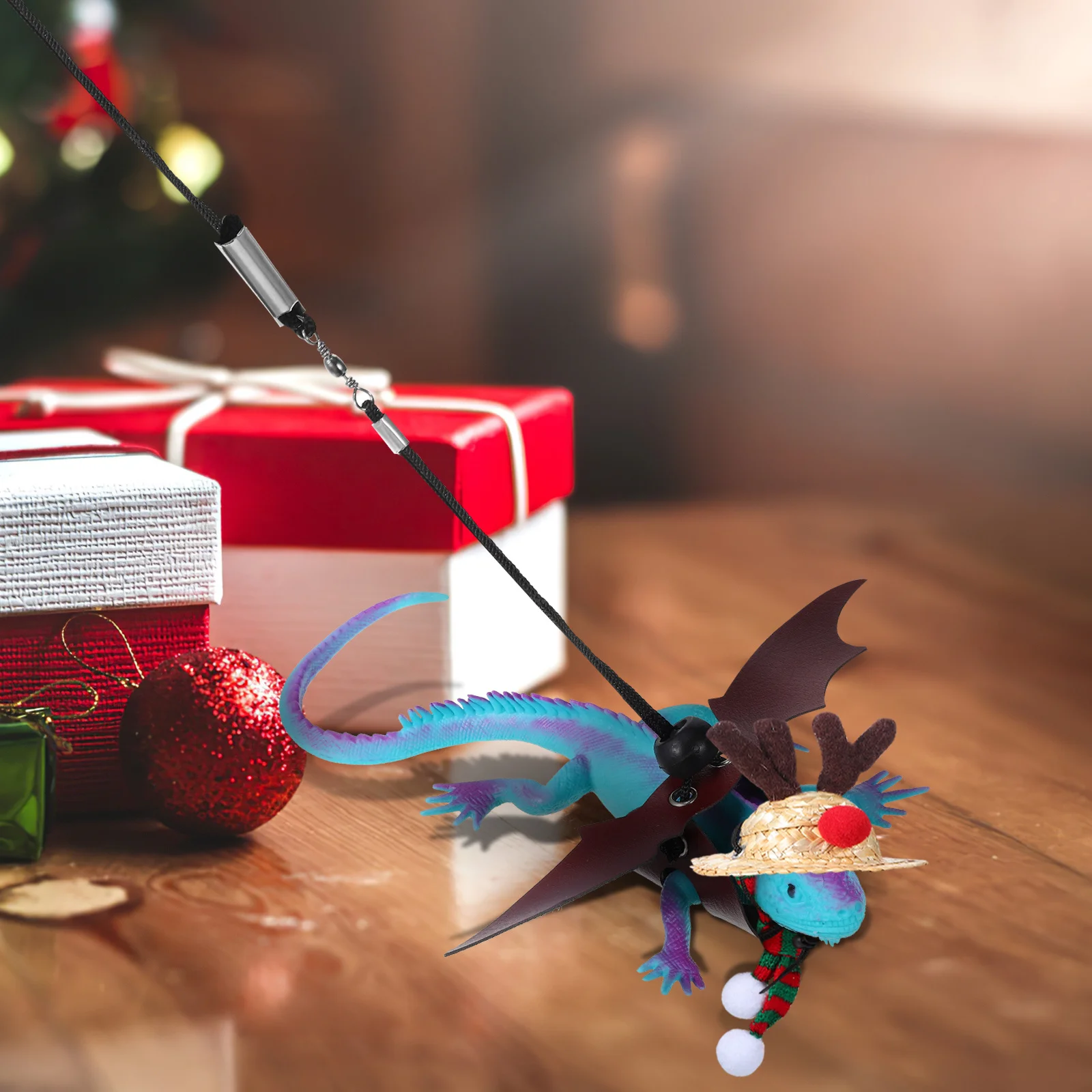

Christmas Lizard Suit Bearded Dragon Accessories Hat Climbing Pet Harness Leash Yarn Holiday Clothing