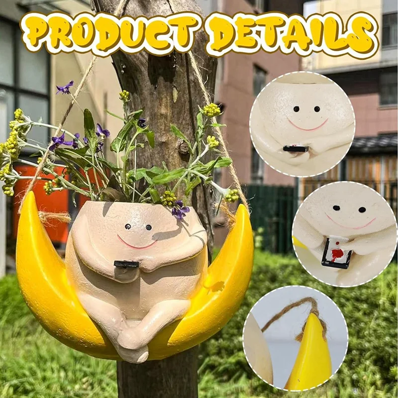 Swing Face Planter Pot Hanging Smile Face Resin Flower Pot For String Of Pearl Plant Live Indoor Outdoor Plants