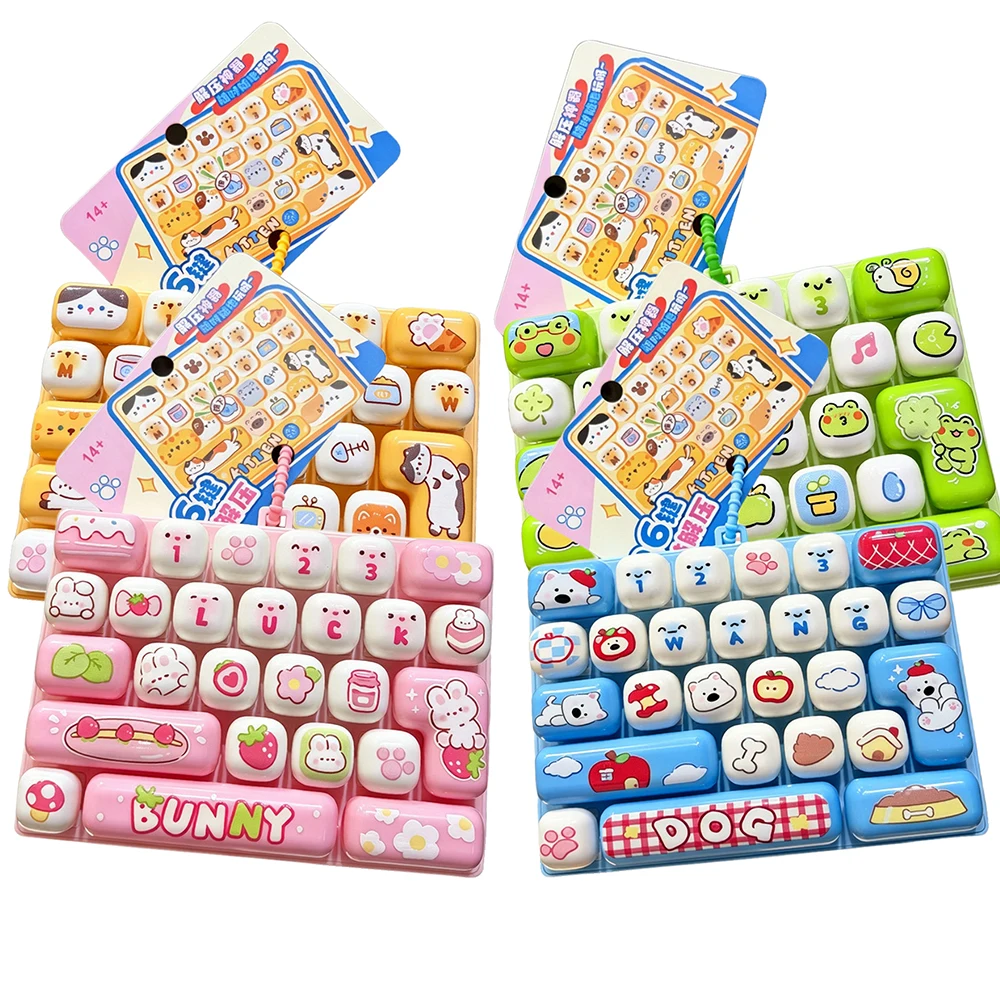 26Grid Keycap Clicker Anti Stress Fidget Keyboard Keychain Decompression Button Cartoon Hand Relax Party Favor Gift 26구 키캡 키링@