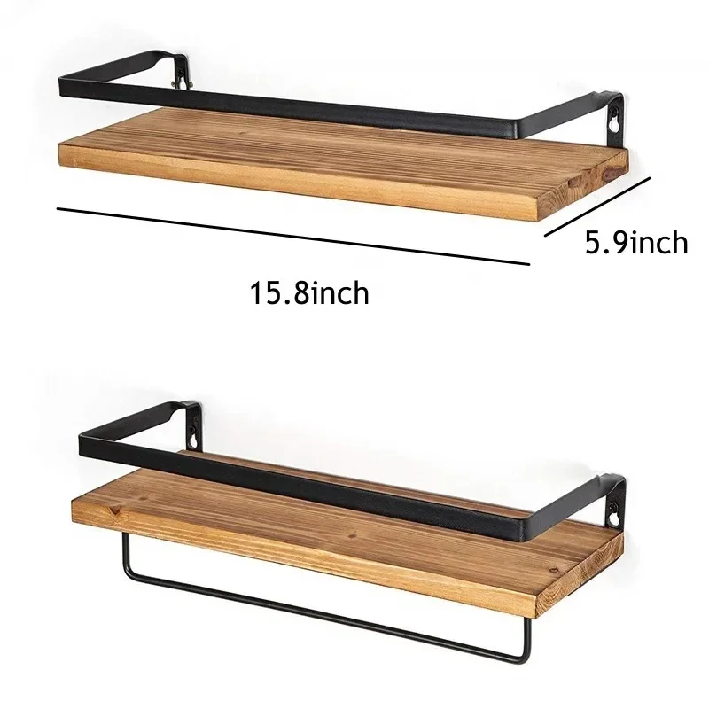 

Wooden Floating Shelf Wall Mounted Spice Holder Shower Makeup Stand Kitchen Bathroom Organizer Storage Rack With Towel Bar