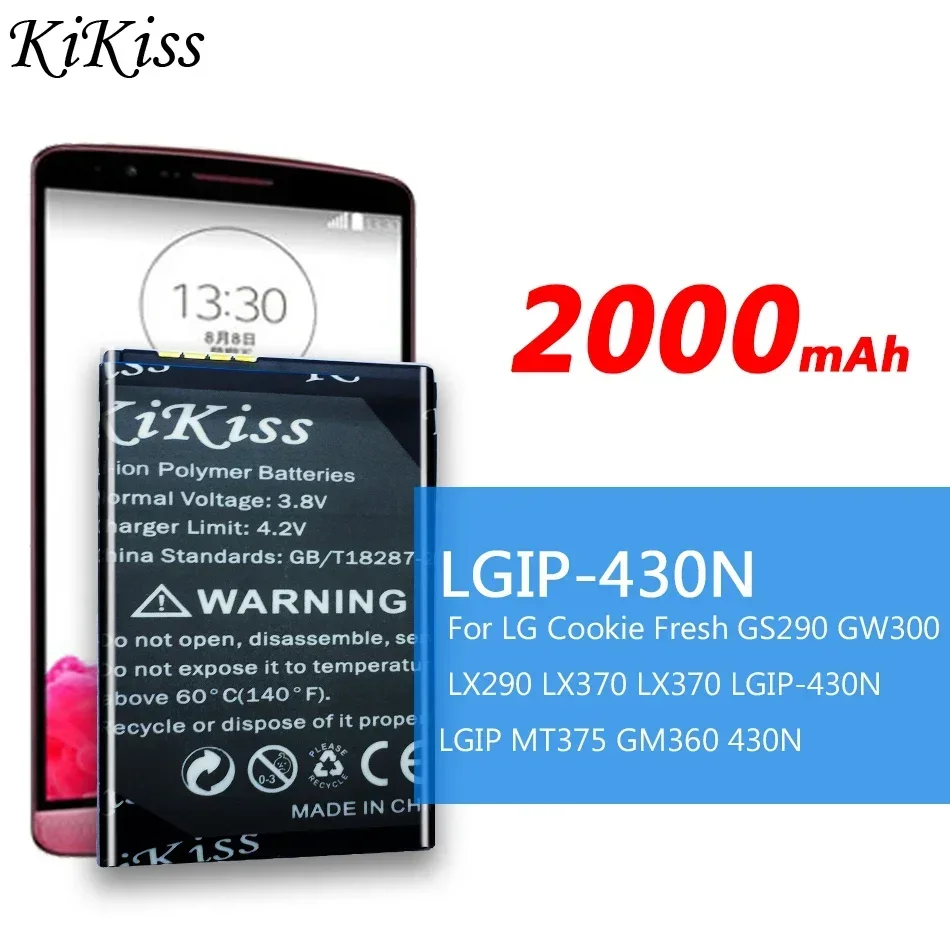 Durable 2000mAh Mobile Phone Battery for LG Cookie Fresh GS290 GW300 LX290 LX370 LX370 LGIP-430N LGIP MT375 GM360 430N