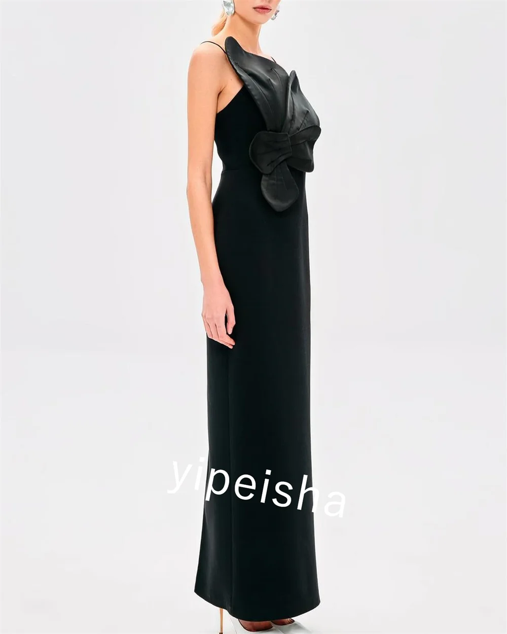 Jersey Pleat Flower Engagement  Sheath Strapless  Bespoke Occasion Gown Midi Dresses