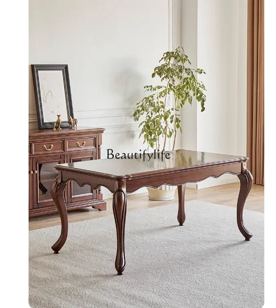 

yj7 Solid Wood Dining Table Black Walnut American Classical Rectangular European Style Dining Table