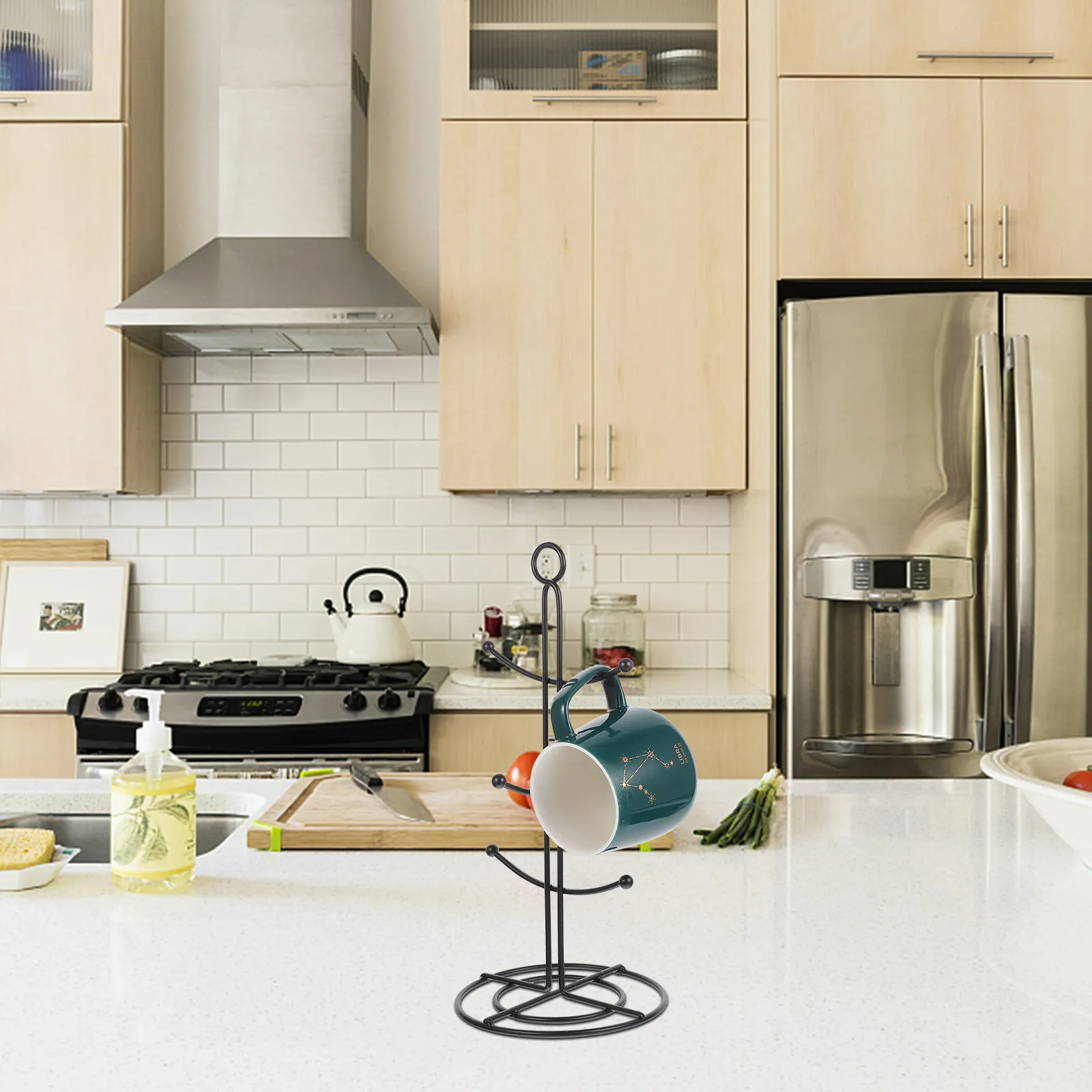 2Pcs Hanging Draining Mug Tree Coffee Cup Holder Strong Metal Kitchen Organizer Stand Coffee Bar Accessory Countertop Rack