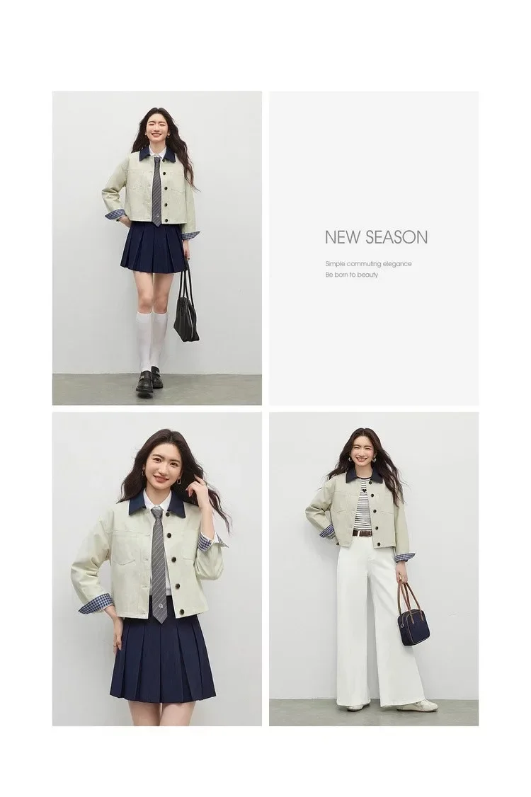 SENTUBILA Damen Khaki Trenchcoat 2026 Frühling Kariert Locker Langarm Kurze Jacke Minimalistische Kleidung für Damen 161WB5791 – Detail 25