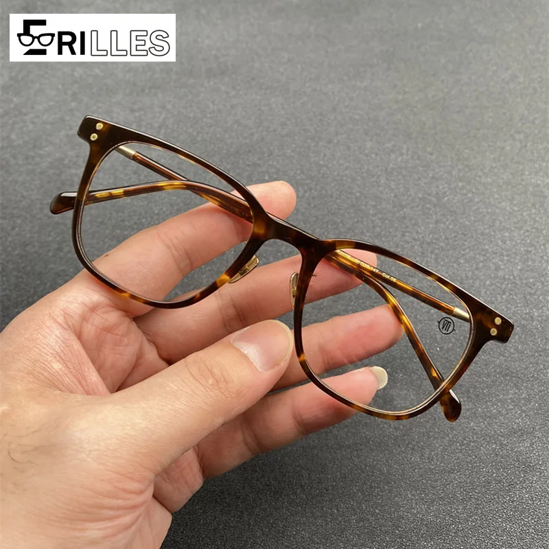 

Handcrafted Titanium-Acetate Blend Glasses,Lightweight Square Full Frame Dual-Tone Design,Unisex Fashion Eyewear for Work/Travel