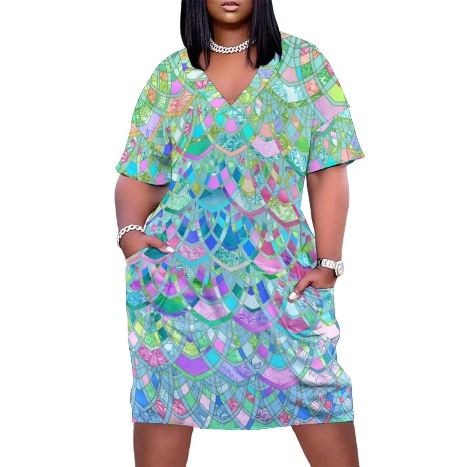 

Art Deco Watercolor Patchwork Pattern 2 Loose Pocket Dress woman dress bandage dress long sleeve dresses