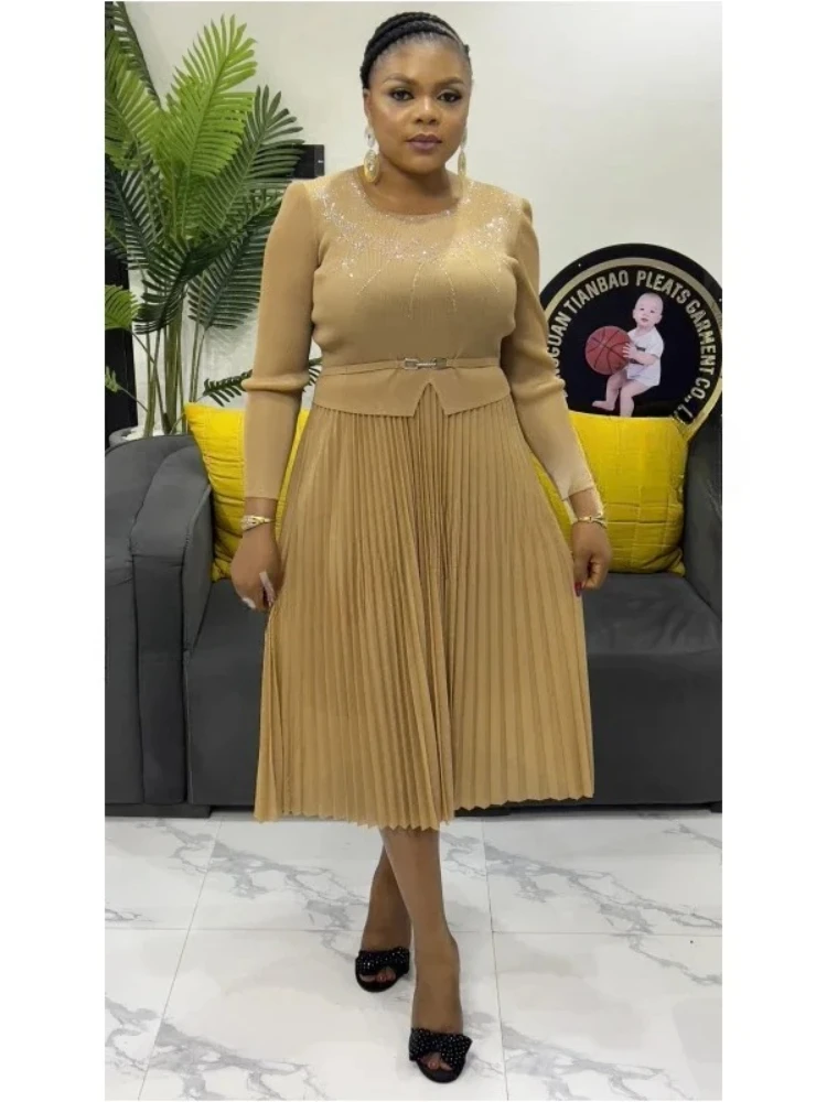 

2025 Autumn and Winter Wholesale New Women's Clothing Solid Color Hot Diamond Fake Two-piece Splicing Dress Loose Evening Dress