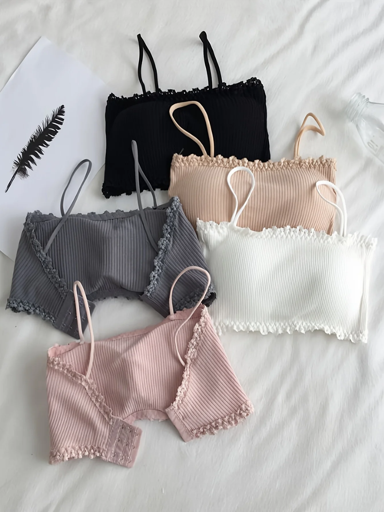 1 Pcs Women Lace Bralette Tube Top Crop Cami No Wire Padded Adjustable Strapless Bra Sexy Comfortable Solid Color Underwear Set