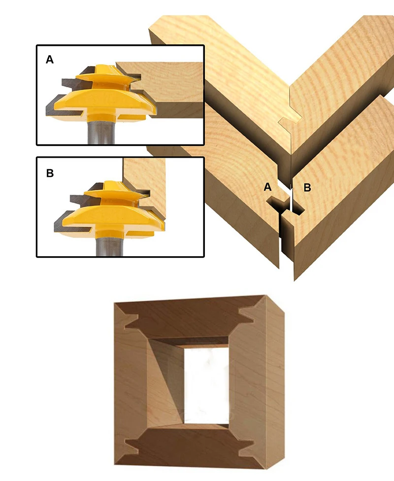 1pc 6mm shank 45 Degree Lock Miter Router Bit Tenon Milling Cutter Woodworking Tool For Wood Tools Carbide Alloy