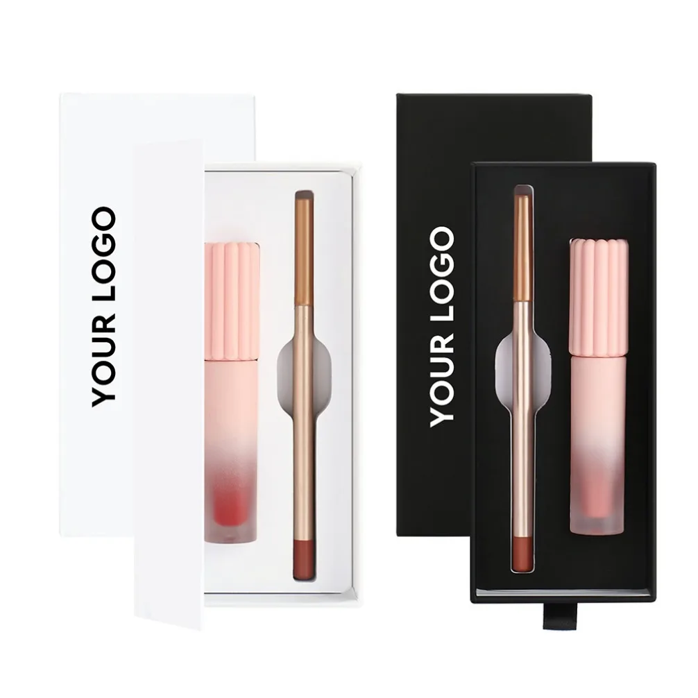 Conjunto de batom líquido fosco, 5 peças, maquiagem vegana, logotipo personalizado, marca própria, sem manchas, brilho labial, batom líquido
