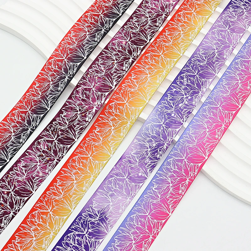 

Gradient Lotus Flower Print Satin Ribbon 25mm Floral Ribbon for DIY Hair Bows Wedding Bridal Party Craft Decor Supplies