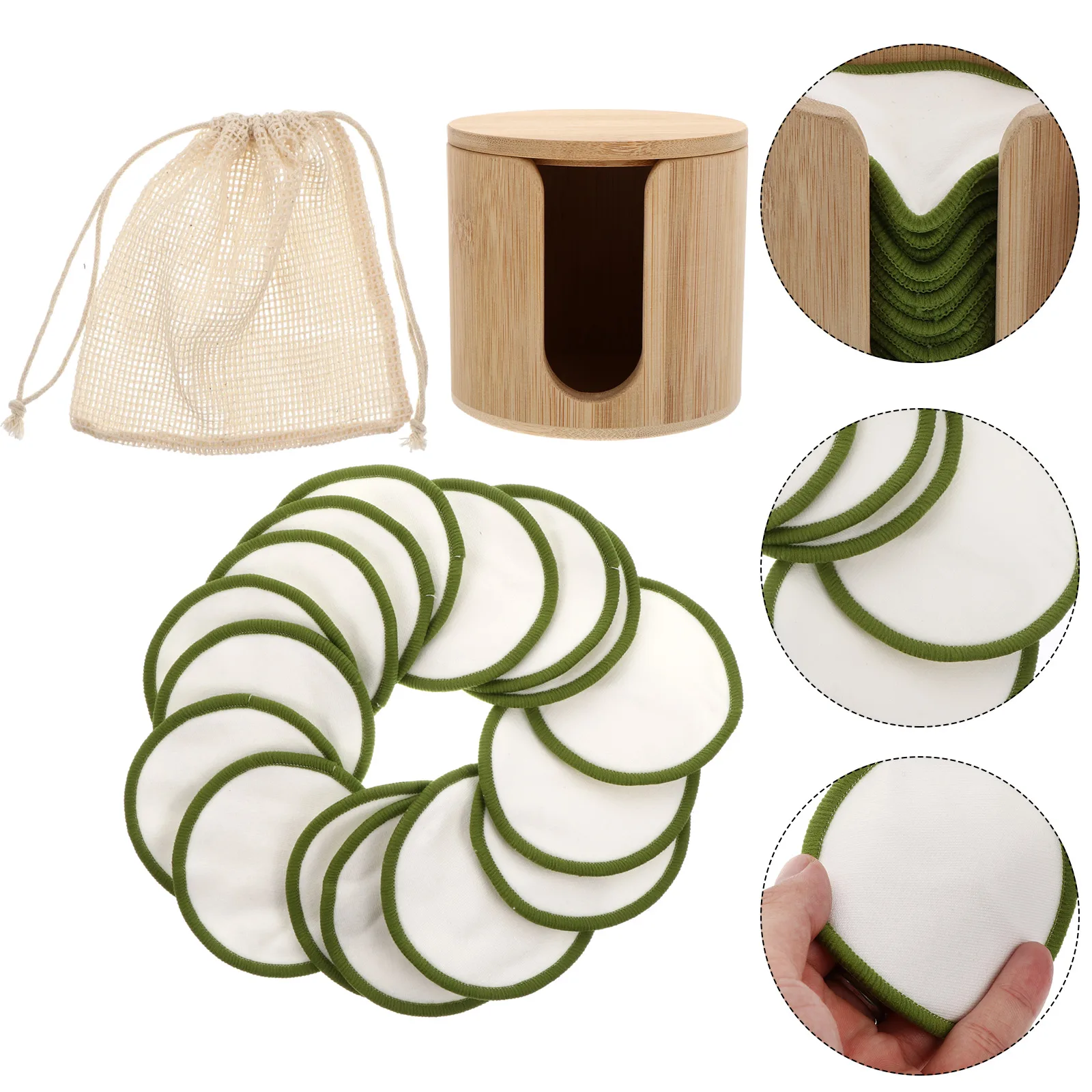 1 set Makeup Remover Bamboo Fiber Pads Sponge Cleansing Wipes Face Makeup Remove Pad Pad Travel Home Use Exfoliating Storage Bag