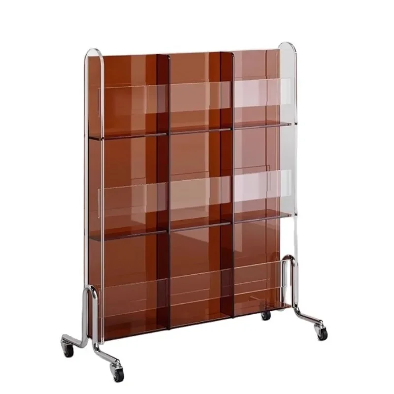 Movable multi-layer floor acrylic display stand reading light luxury bookshelf