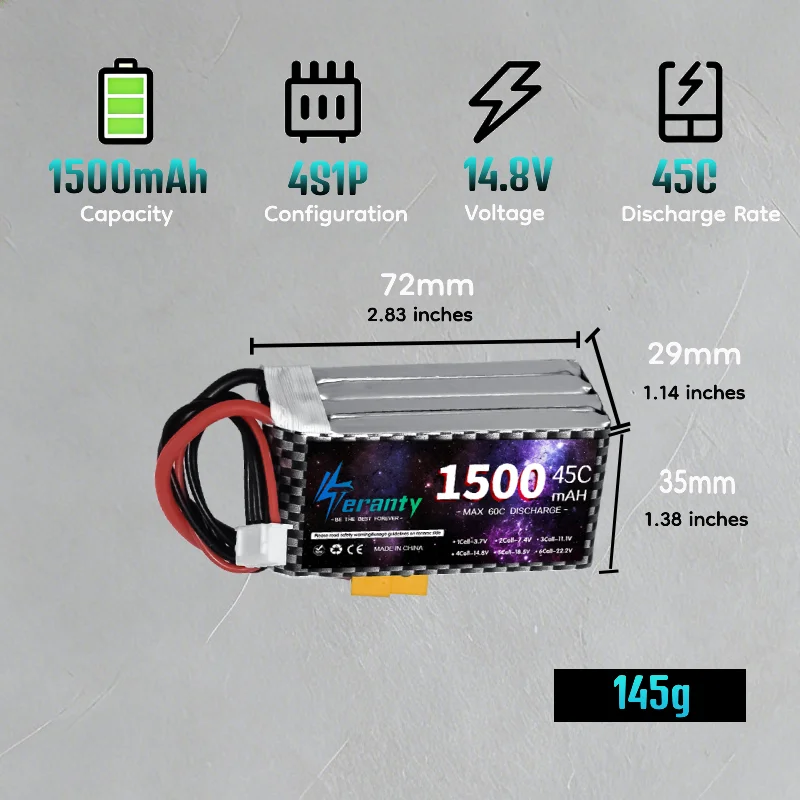 V2.0 14.8V 4S Lipo Battery 1500mAh 1800mAh 2200mAh 45C Max 60C High Power Battery for RC Drone RC Car Multirotor Models