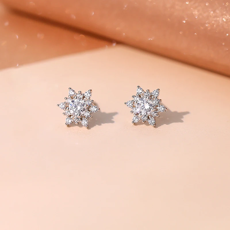 INZATT Real 925 Sterling Silver Zircon Snowflake Stud Earrings For Women Cute Fine Jewelry Minimalist Accessories