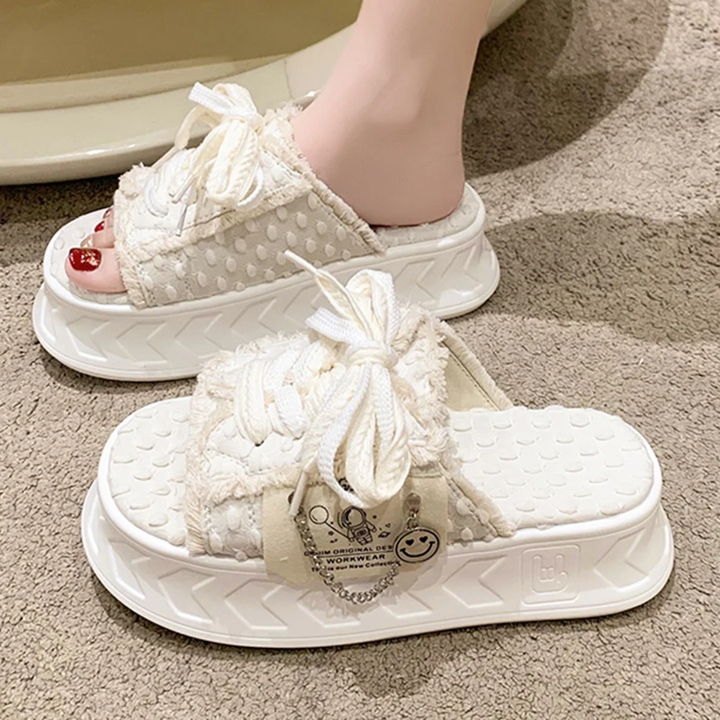 Summer Women Weave Slippers Platform Shoes Fashion Design Mules Flip Flops Candy Color Sandals Flat Casual Shoe For Female 35-40