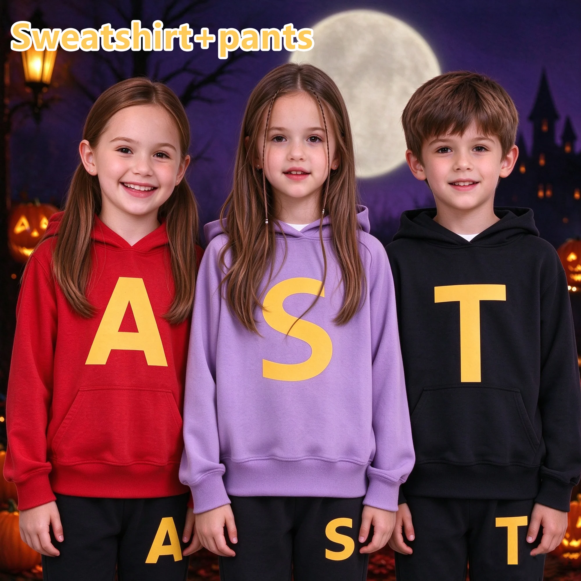 Children Clothing Sets Funny Chipmunk Letters A/T/S Printed Hoodies Boys Girls Sweatshirts + Pants Suit For Best Friend