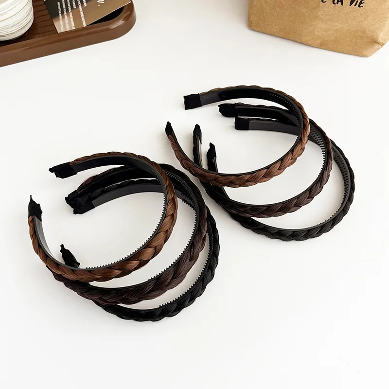 2pc Vintage Perücke Twists Braid Haarband mit Zahn Anti-skid Haar Bands für Frauen Mädchen Koreanische Retro Stirnband zubehör – Detail 2