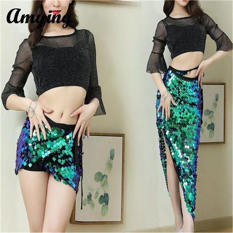 Ladies Stage Performance Hip Skirt Women Sequin Waist Hip Scarf Belly Dance Hip Scarf  Ballroom ball Carnival Party Short Skirt