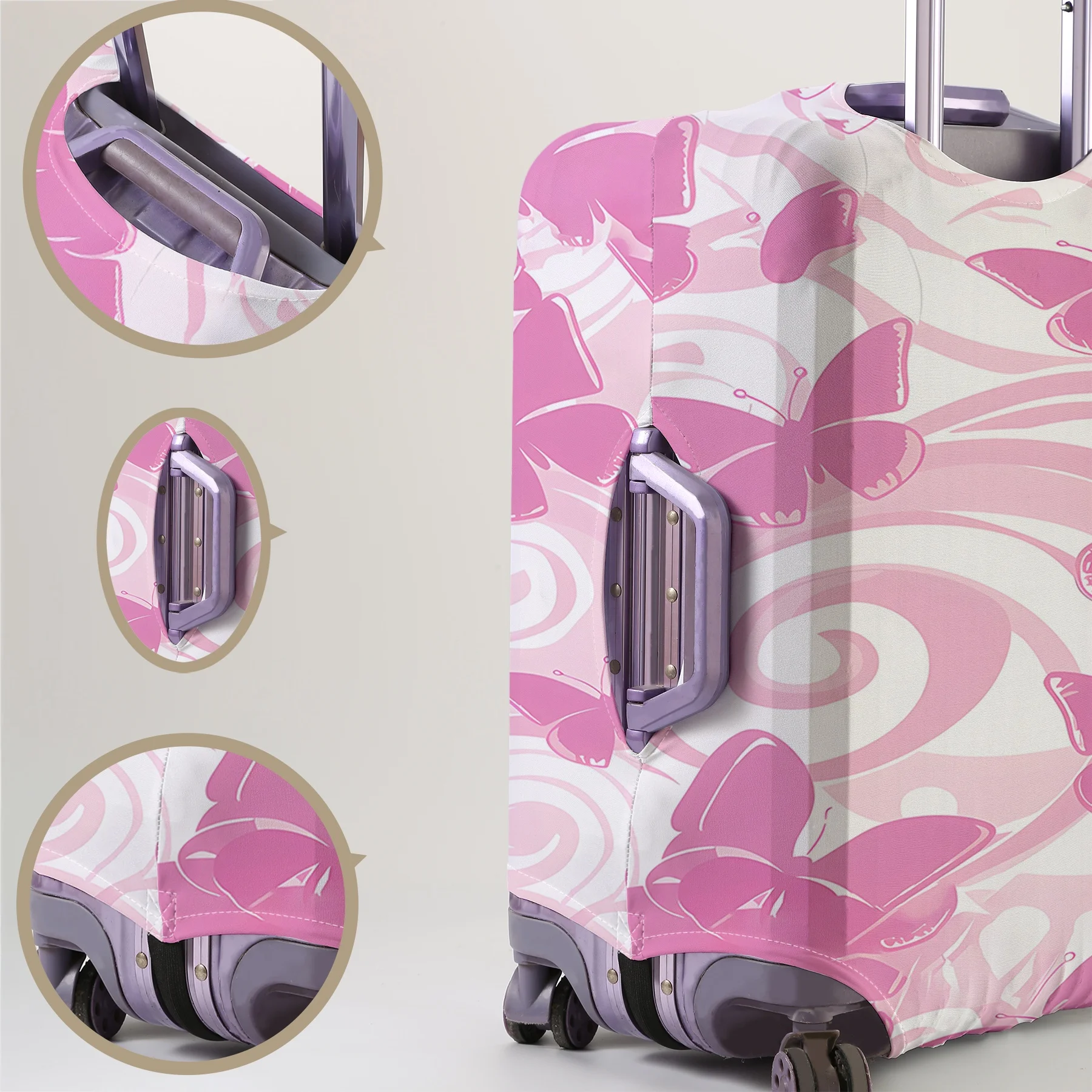 Pink butterfly and vortex pattern full printed luggage protection cover, suitable for 18-32 inch luggage covers, luggage handle