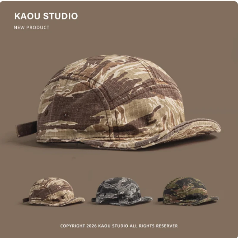 

American Five-panel Short-brim Sports Hat Men and Women Spring and Autumn Camouflage Sunshade Adjustable Soft-brim Baseball Cap