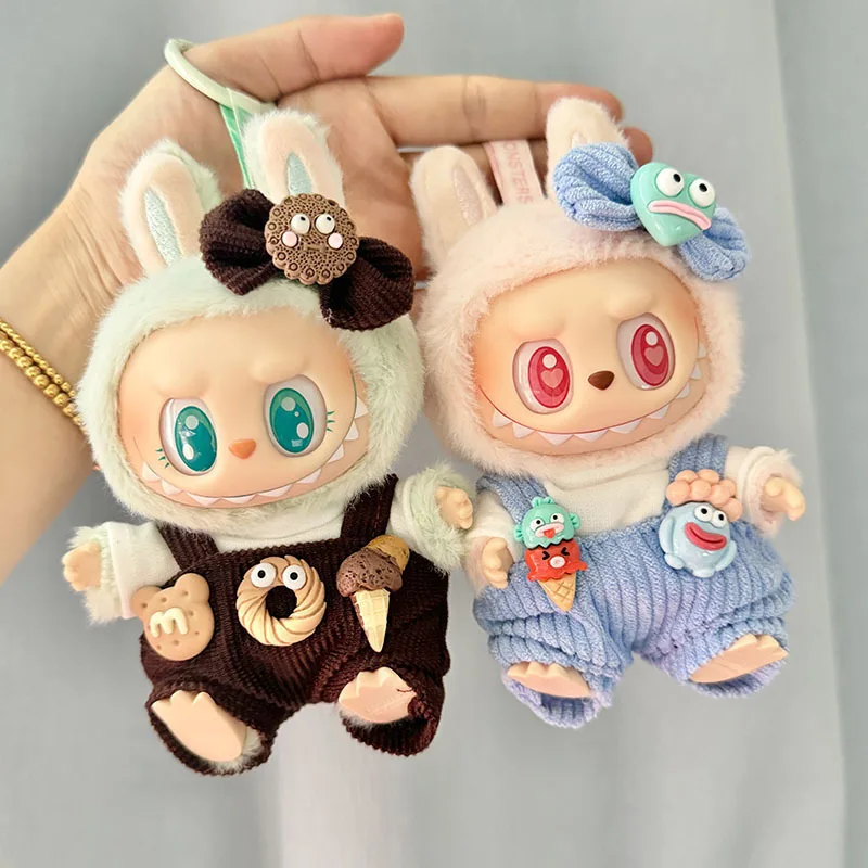 17cm labubu clothes outfit Plush doll clothes sweet tube big mouth fish strap pants Macaron Cute Clothing DIY Kid Gift