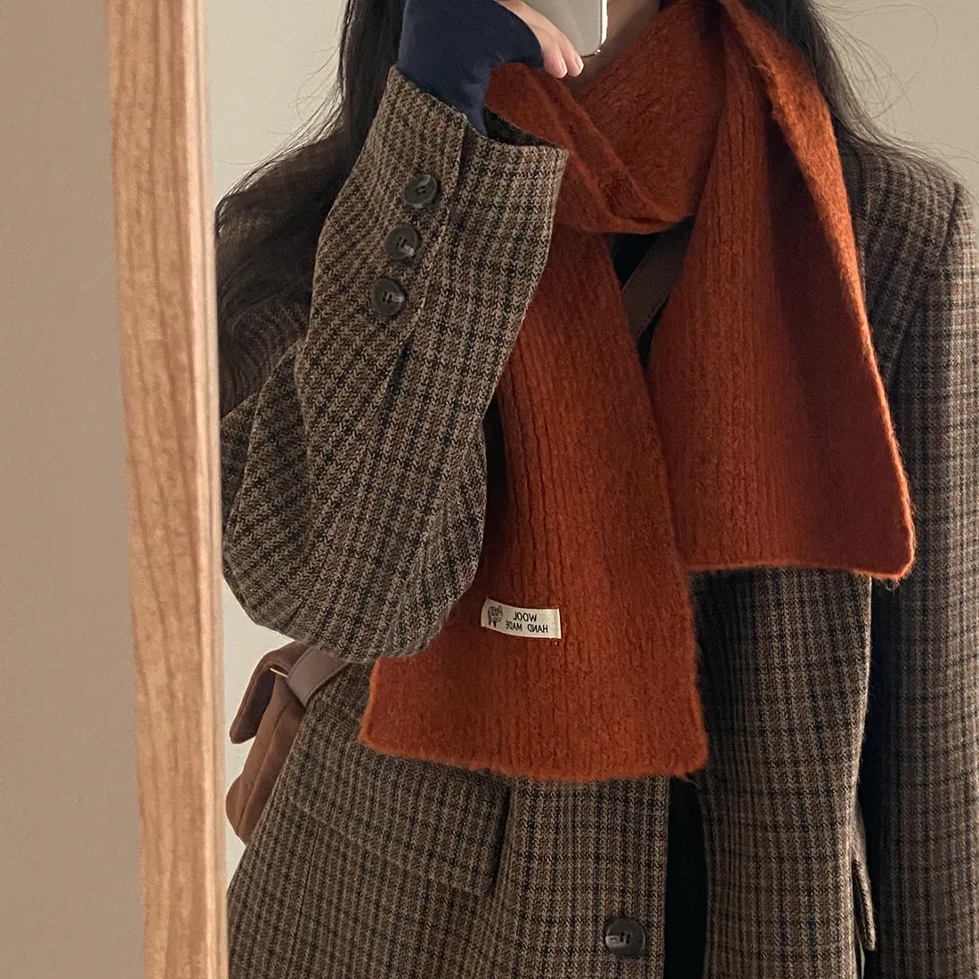 Loose Korean Style Plaid Suit Jacket Women's Fashion Polyester Material Long Sleeve Single Button Closure Classic Brown Pattern